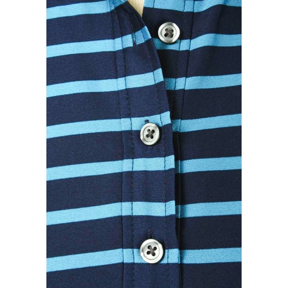 ANN TAYLOR Navy & Blue Striped 1/2 Button Blouse - Picture 5 of 5